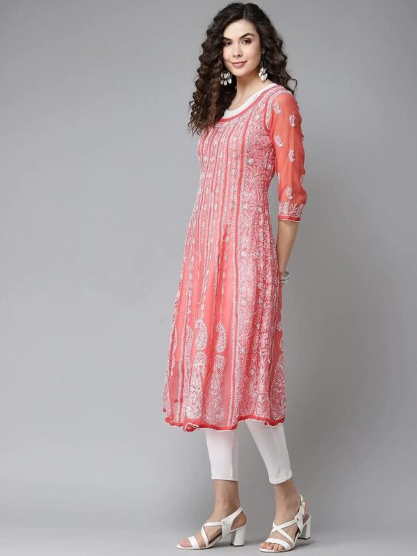 Ada Hand Embroidered Indian Chikankari Traditional Georgette Anarkali Kurta Kurti for Women A411207 - Image 4