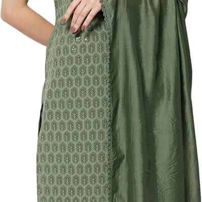 Shopping Queen Women's Rayon Lucknowi Chikankari Embroidery Straight Kurta,Palazzo and Dupatta Set