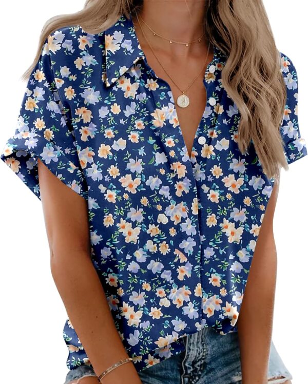 Zeagoo Womens Button Down Shirts Rolled Cuffed Short Sleeve Shirt Cute Collared Summer Casual Work Blouse