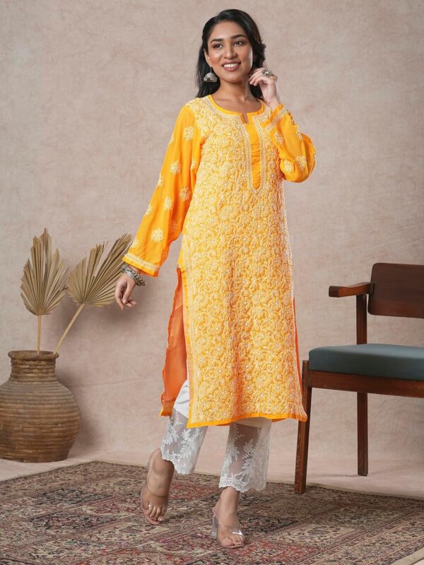 Ada Indian Hand Embroidered Chikankari Ethnic Wear Georgette Kurta Kurti Tunic for Women A95504 - Image 3