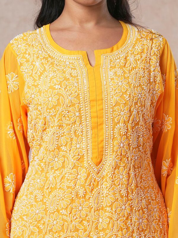 Ada Indian Hand Embroidered Chikankari Ethnic Wear Georgette Kurta Kurti Tunic for Women A95504 - Image 4