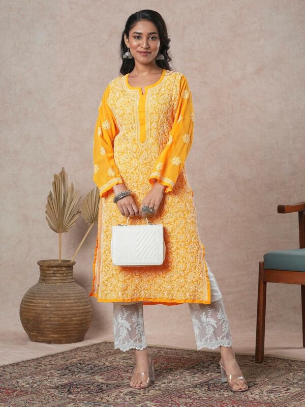 Ada Indian Hand Embroidered Chikankari Ethnic Wear Georgette Kurta Kurti Tunic for Women A95504 - Image 5