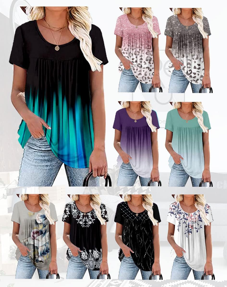 Womens Summer Plus Size Tops Blouses Short Sleeve Shirts Lace Pleated Tunic Tops M-4XL - Image 2