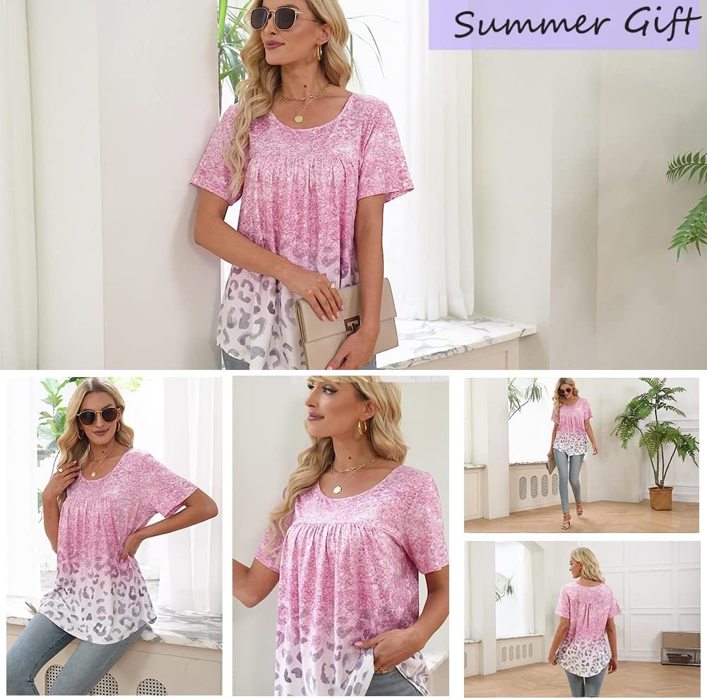 Womens Summer Plus Size Tops Blouses Short Sleeve Shirts Lace Pleated Tunic Tops M-4XL - Image 3