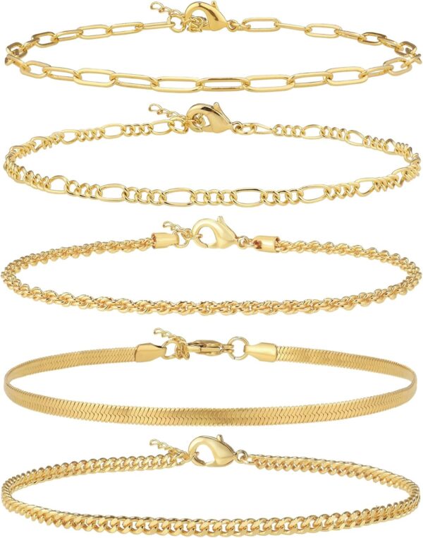 14K Gold/Sterling Silver Plated Anklet Bracelets for Women Waterproof Plus Size Cuban Link Chain Ankle Bracelet for Large Ankle 9-12inch