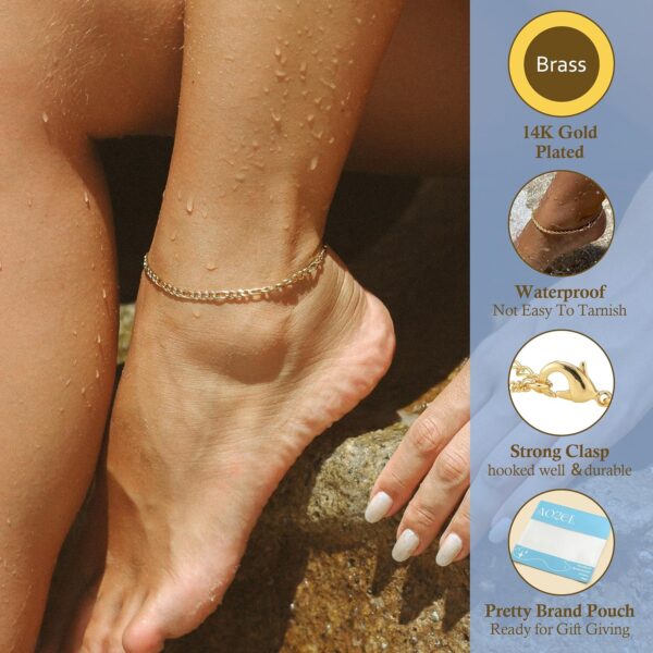14K Gold/Sterling Silver Plated Anklet Bracelets for Women Waterproof Plus Size Cuban Link Chain Ankle Bracelet for Large Ankle 9-12inch - Image 3