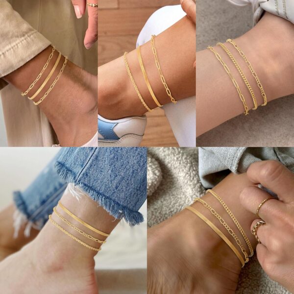 14K Gold/Sterling Silver Plated Anklet Bracelets for Women Waterproof Plus Size Cuban Link Chain Ankle Bracelet for Large Ankle 9-12inch - Image 5