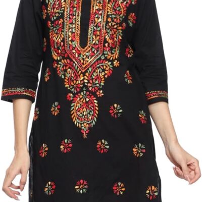 Ada Indian Hand Embroidered Chikankari Straight Cotton Kurti Kurta Tunic Dress for Women A188048