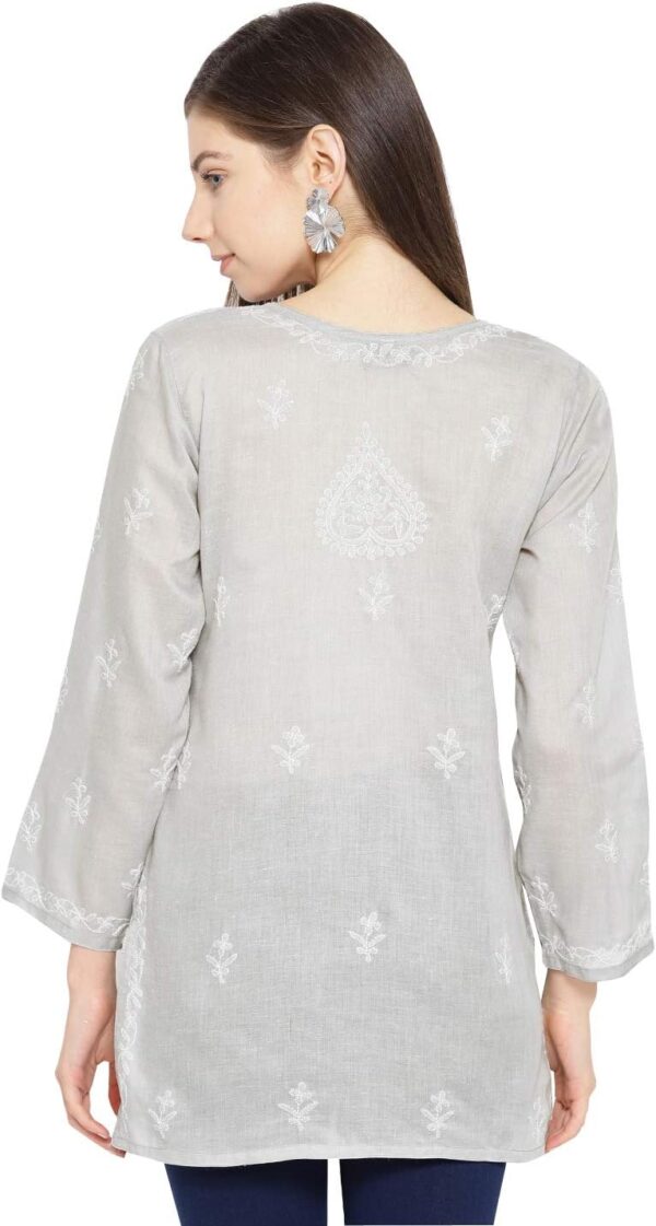 Ada Hand Embroidered Indian Chikankari Straight Cotton Tunic Top Kurti Shirt for Women A510184 - Image 2