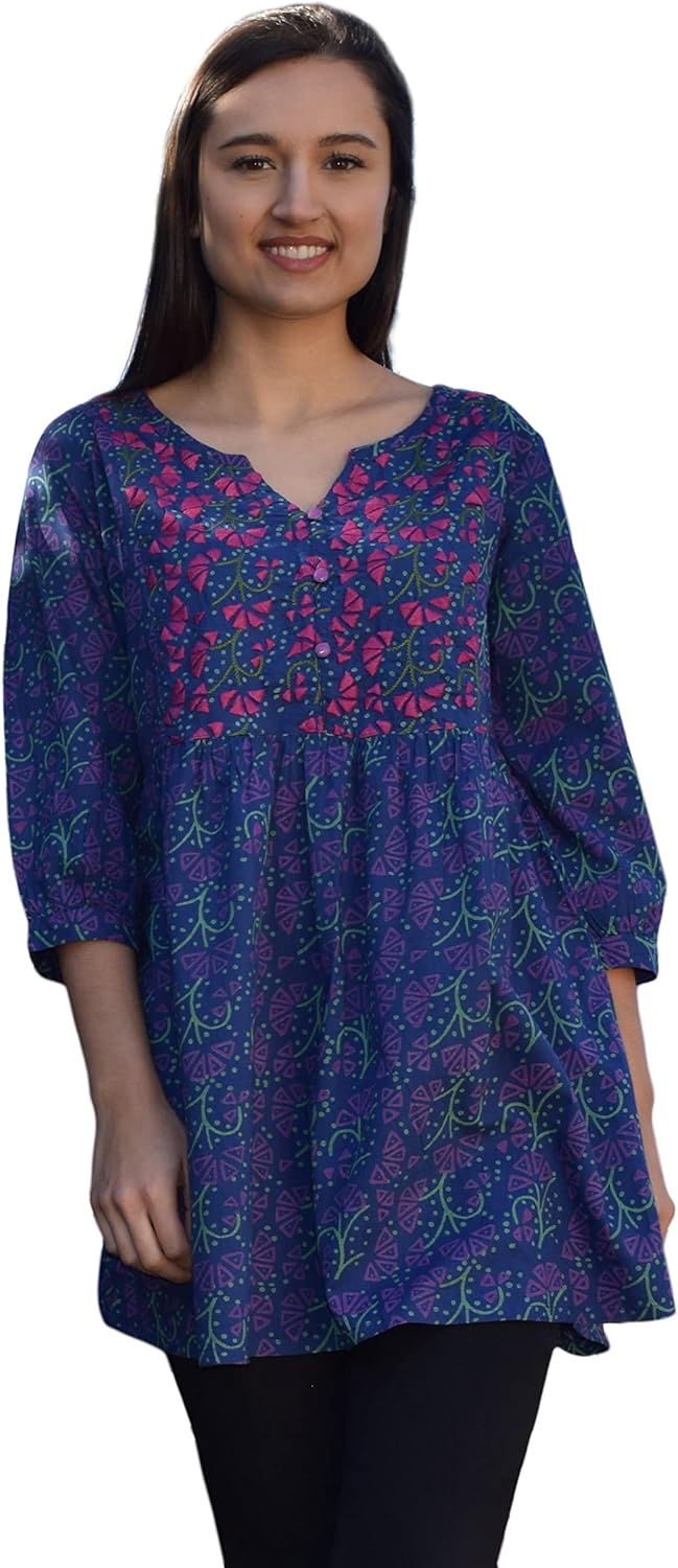 Megha Pure Cotton Hand Embroidered and Printed Tunic Top Blouse