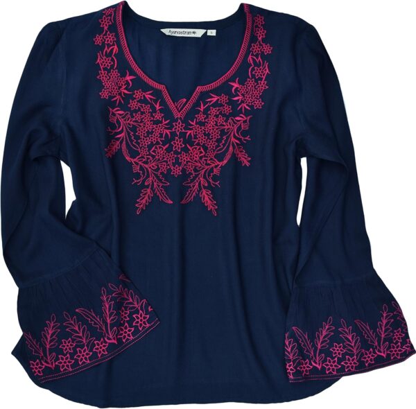 Ayurvastram Tia Viscose Rayon Embroidered, Bell Sleeves Tunic Top Bouse