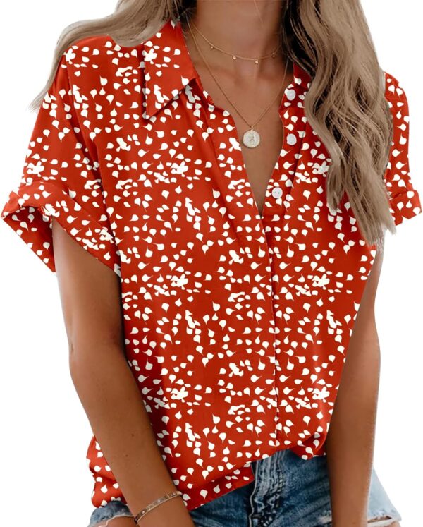 Zeagoo Womens Button Down Shirts Rolled Cuffed Short Sleeve Shirt Cute Collared Summer Casual Work Blouse