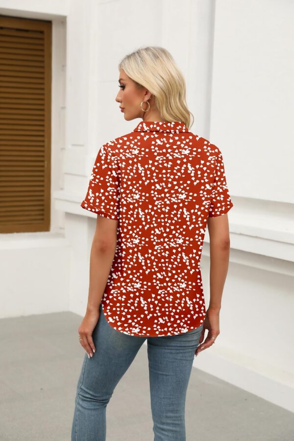Zeagoo Womens Button Down Shirts Rolled Cuffed Short Sleeve Shirt Cute Collared Summer Casual Work Blouse - Image 3