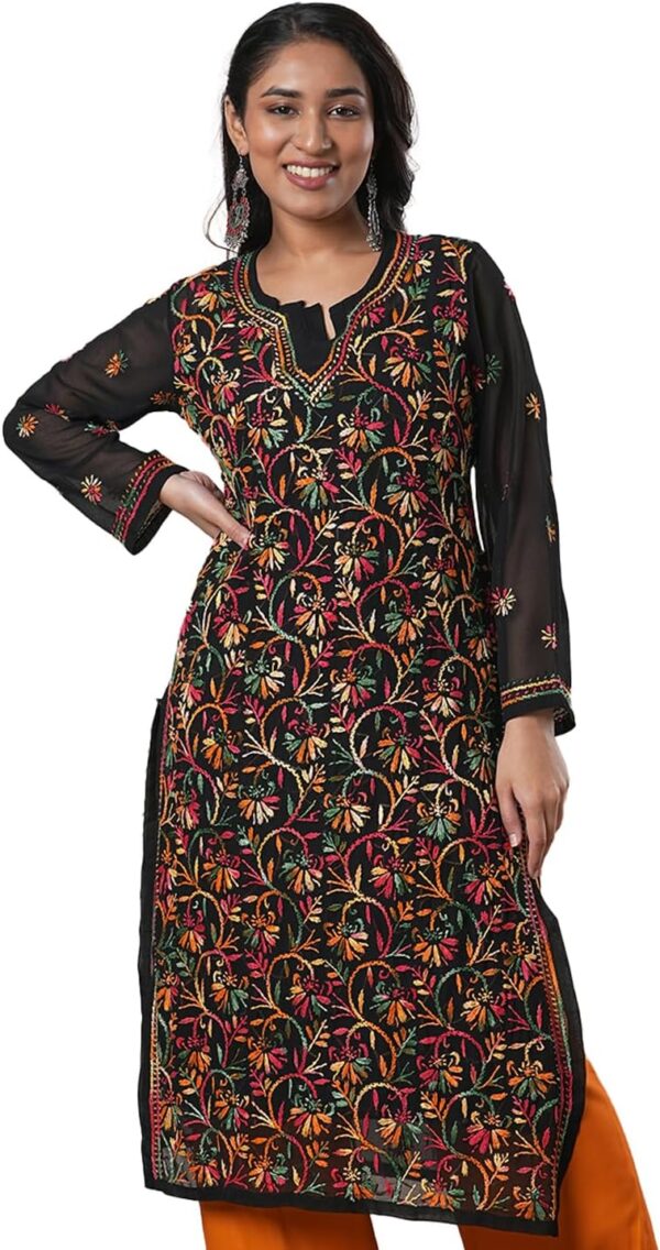 Ada Hand Embroidered Indian Chikankari Georgette Kurti Kurta with Slip for Women A90397