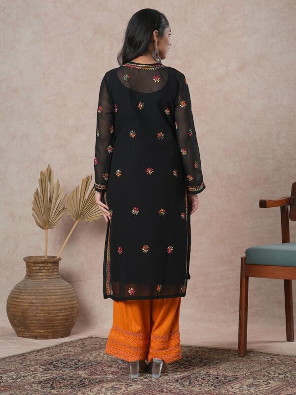 Ada Hand Embroidered Indian Chikankari Georgette Kurti Kurta with Slip for Women A90397 - Image 2