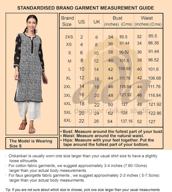 Ada Hand Embroidered Indian Chikankari Georgette Kurti Kurta with Slip for Women A90397 - Image 3