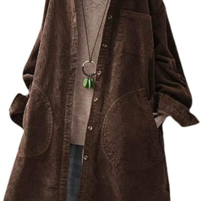 Minibee Women's Corduroy Shirt Coats Long Sleeve Button Down Blouses Tops with Pockets