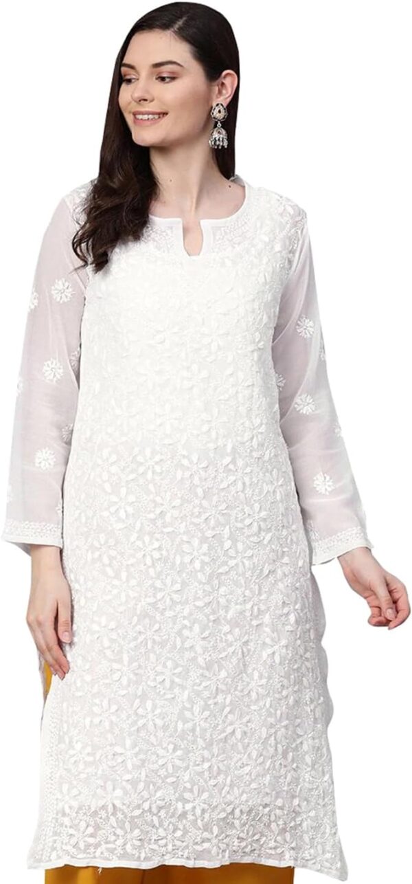 Ada Hand Embroidered Indian Chikankari Georgette Kurti Kurta with Slip for Women A90397
