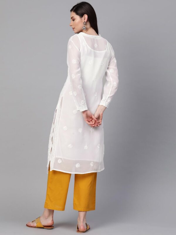 Ada Hand Embroidered Indian Chikankari Georgette Kurti Kurta with Slip for Women A90397 - Image 2