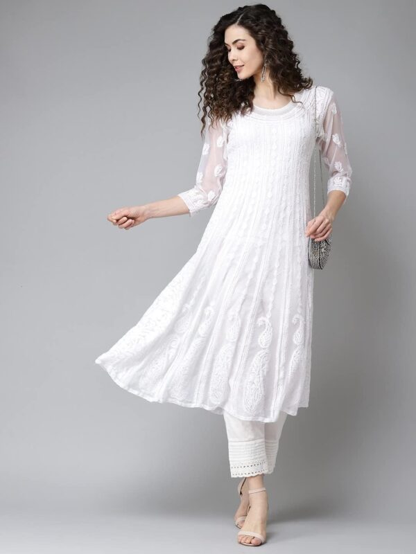 Ada Hand Embroidered Indian Chikankari Traditional Georgette Anarkali Kurta Kurti for Women A411207 - Image 5