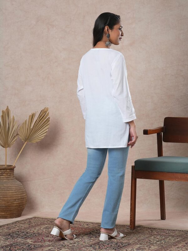 Ada Hand Embroidered Chikankari Indian Wear White Cotton Top Tunic Shirt Kurti for Women A911209 - Image 2