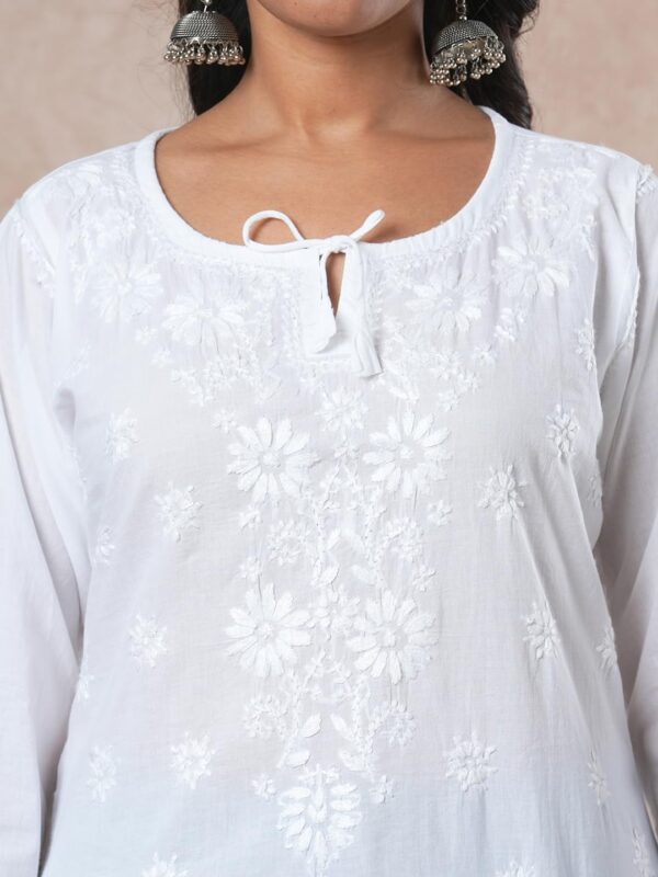 Ada Hand Embroidered Chikankari Indian Wear White Cotton Top Tunic Shirt Kurti for Women A911209 - Image 4