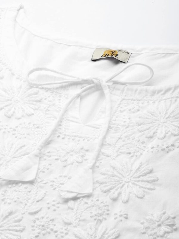 Ada Hand Embroidered Chikankari Indian Wear White Cotton Top Tunic Shirt Kurti for Women A911209 - Image 7