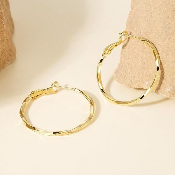 14K Gold Hoop Earrings for Women, Twisted Large Gold Hoop Earrings, Trendy Gold Hoops, Gold Hoops Earrings Hoops, Dainty Thin Gold Hoops Earrings Hypoallergenic Earrings Earrings (30mm*2mm) - Image 5