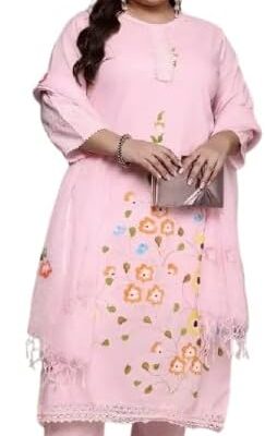Women Designer Cotton Kurta with Pant and Dupatta Set Indian Party Wear Kurti.