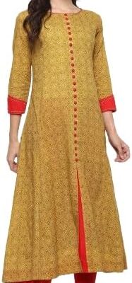 Akiko Women'sDiwali Kurta Cotton Printed Floral Anarkali Kurti Round Neck 3/4th Sleeves Indian Ethnic Simple Kurti for Girls