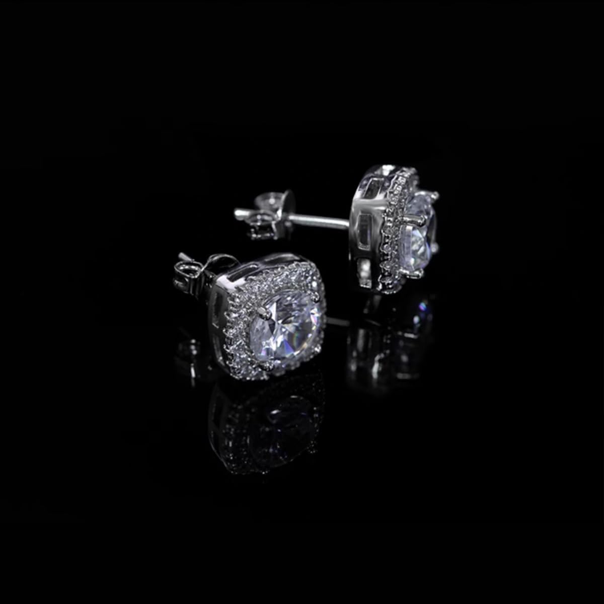 Square Moissanite Stud Earrings 1-2 Carat/Pair 925 Sterling Silver D Color VVS1 Clarity Moissanite Diamond Stud Earrings Friction Retractable Halo Earrings for Women Men - Image 3