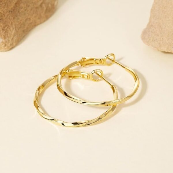 14K Gold Hoop Earrings for Women, Twisted Large Gold Hoop Earrings, Trendy Gold Hoops, Gold Hoops Earrings Hoops, Dainty Thin Gold Hoops Earrings Hypoallergenic Earrings Earrings (30mm*2mm) - Image 4