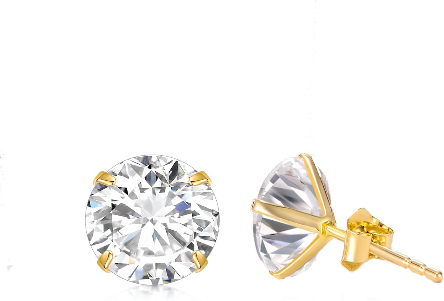 Moissanite Earrings in Solid 14K Gold, 0.3ct-4ct D Color VVS1 Clarity Round Cut Lab Created Diamond Stud Earrings for Women/Men, 14kt Yellow Gold Moissanite Stud Earrings Jewelry Gifts Size 4mm-8mm