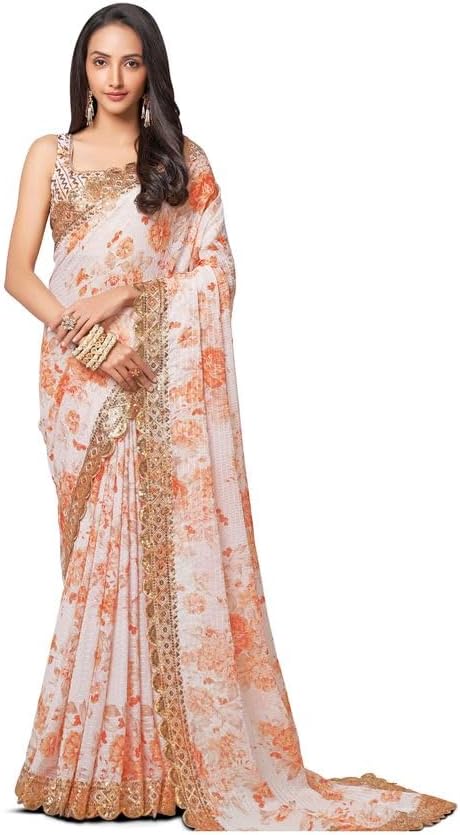 Ready to Wear Sister Wedding Wear Sari South Indian Women's Worked Saree with Stylish Blouse