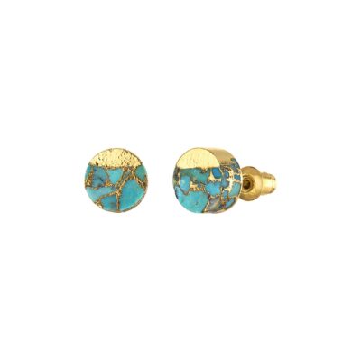 Circle Turquoise Stud Earrings with Gold Accents (Gold)