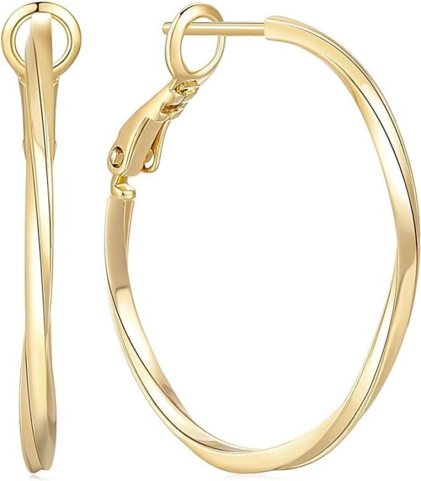 14K Gold Hoop Earrings for Women, Twisted Large Gold Hoop Earrings, Trendy Gold Hoops, Gold Hoops Earrings Hoops, Dainty Thin Gold Hoops Earrings Hypoallergenic Earrings Earrings (30mm*2mm)
