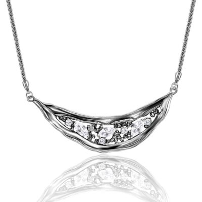 JEAN RACHEL JEWELRY 925 Sterling Silver Shield Necklace Statement With Marquise Shaped Cubic Zirconia CZ Hypoallergenic Nickel and Lead-free Artisan Handcrafted Designer Collection Made in Israel