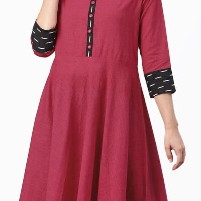 Yash Gallery Women's Cotton Solid Round Neck and 3/4 Sleeve Indian Anarkali Kurta