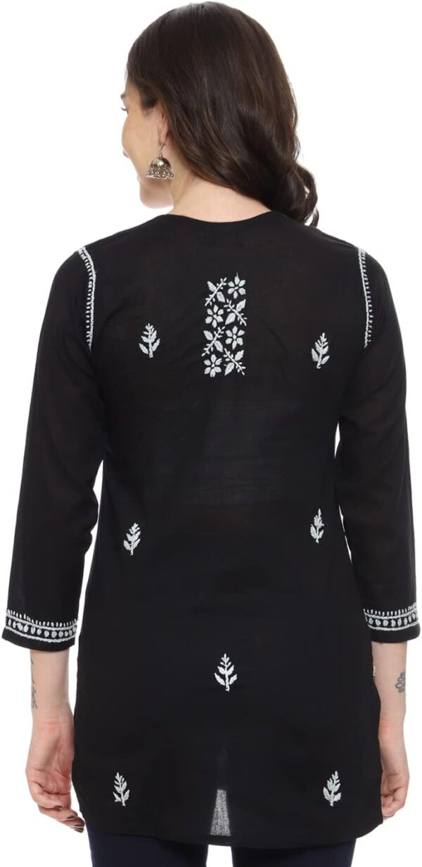Ada Indian Hand Embroidered Chikankari Cotton Short Top Tunic Kurti Shirt for Women A100555 Black - Image 2