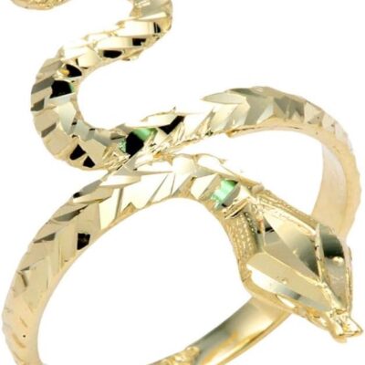 Stunning 14k Yellow Gold Band Infinity Water Sea Snake Head Ring