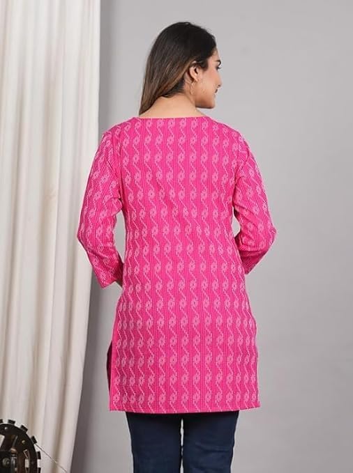 Traditional Cotton Print Kurta Office Short Kurti Tops Tunics for Women - Image 3