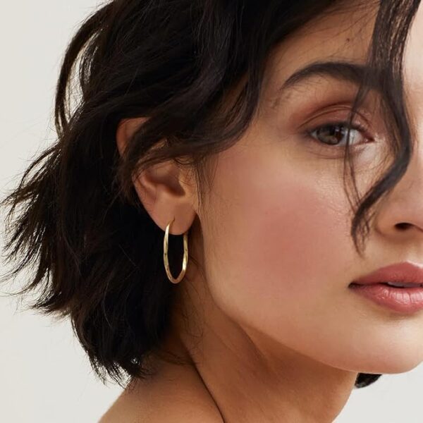 14K Gold Hoop Earrings for Women, Twisted Large Gold Hoop Earrings, Trendy Gold Hoops, Gold Hoops Earrings Hoops, Dainty Thin Gold Hoops Earrings Hypoallergenic Earrings Earrings (30mm*2mm) - Image 2