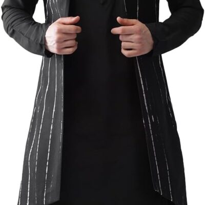 KISAH Men's Kurta, Front Open Jacket & Pajama Set – Indian Ethnic Kurta Waistcoat Pyjama Set for Weddings & Festive Occasions