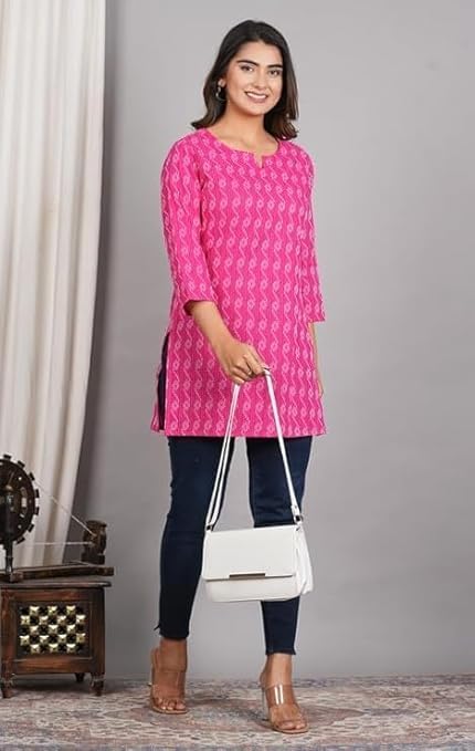 Traditional Cotton Print Kurta Office Short Kurti Tops Tunics for Women - Image 5