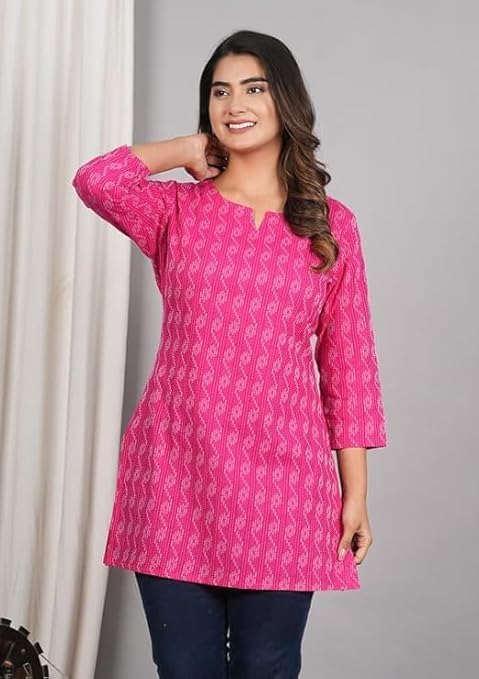 Traditional Cotton Print Kurta Office Short Kurti Tops Tunics for Women - Image 6