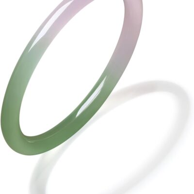 Bangle Bracelets for Women Blue Green White Chalcedony Round Bracelets Natural Gemstone Lucky Accessory Gift with Certificate Her Mom
