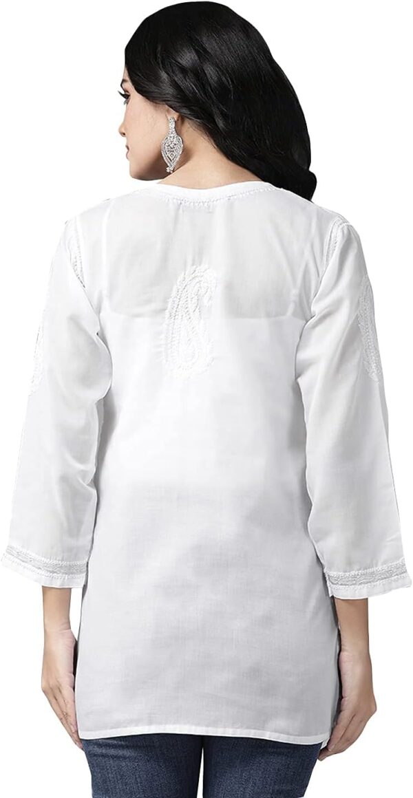 Ada Indian Hand Embroidered Chikankari Cotton Top Tunic Blouse for Women A178625 White - Image 2
