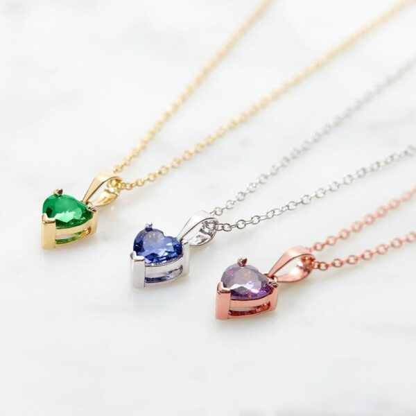 2 Stone Simulated Birthstone Heart Necklace (16"), 925 Sterling Silver Heart Drop Necklace for Women - Personalized Necklaces - Gifts for Mom - Image 5