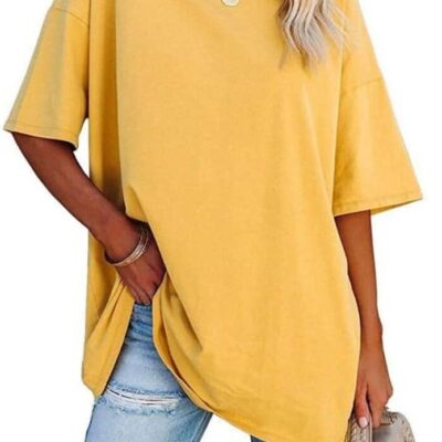 Women's Oversized T Shirts Summer Casual Crewneck Tunic Tops Short Sleeve Cozy Comfy Cotton Basic Tees