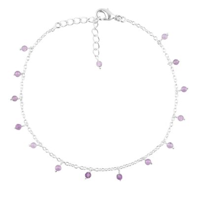 Natural Amethyst Gemstone Anklet, Hanging Beaded Anklet, Handmade Jewelry, Silver Chain Ankle Bracelet, February Birthstone, Adjustable Chain, Gift for women, 9+1.50 inch